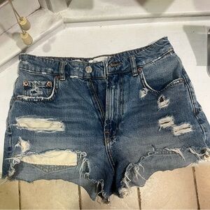 Distressed Denim Blue Shorts